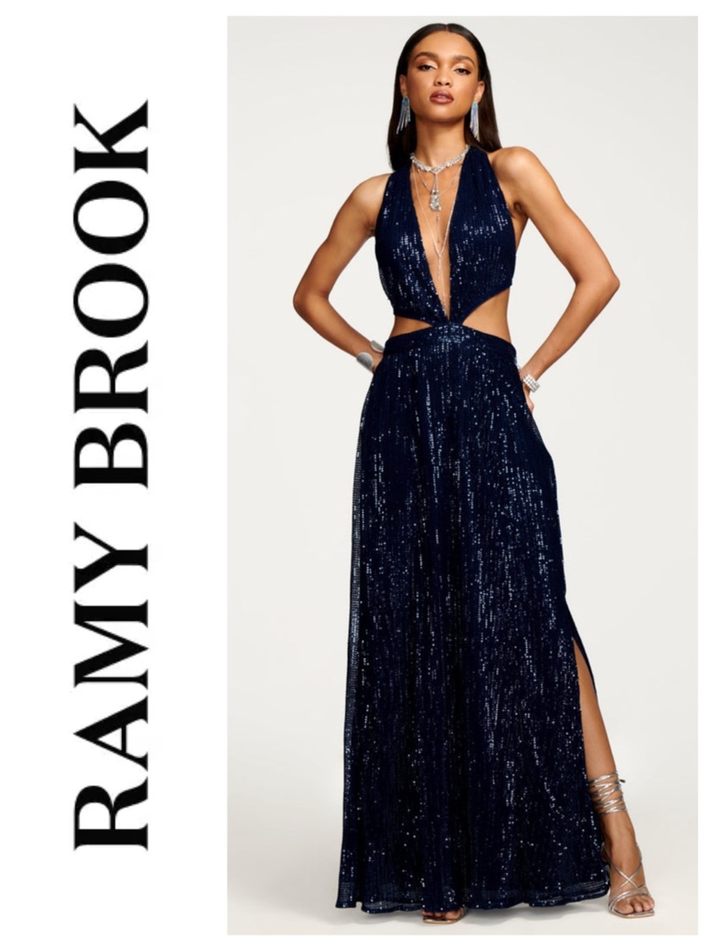 RAMY BROOK Selena Sequin Cutout Gown